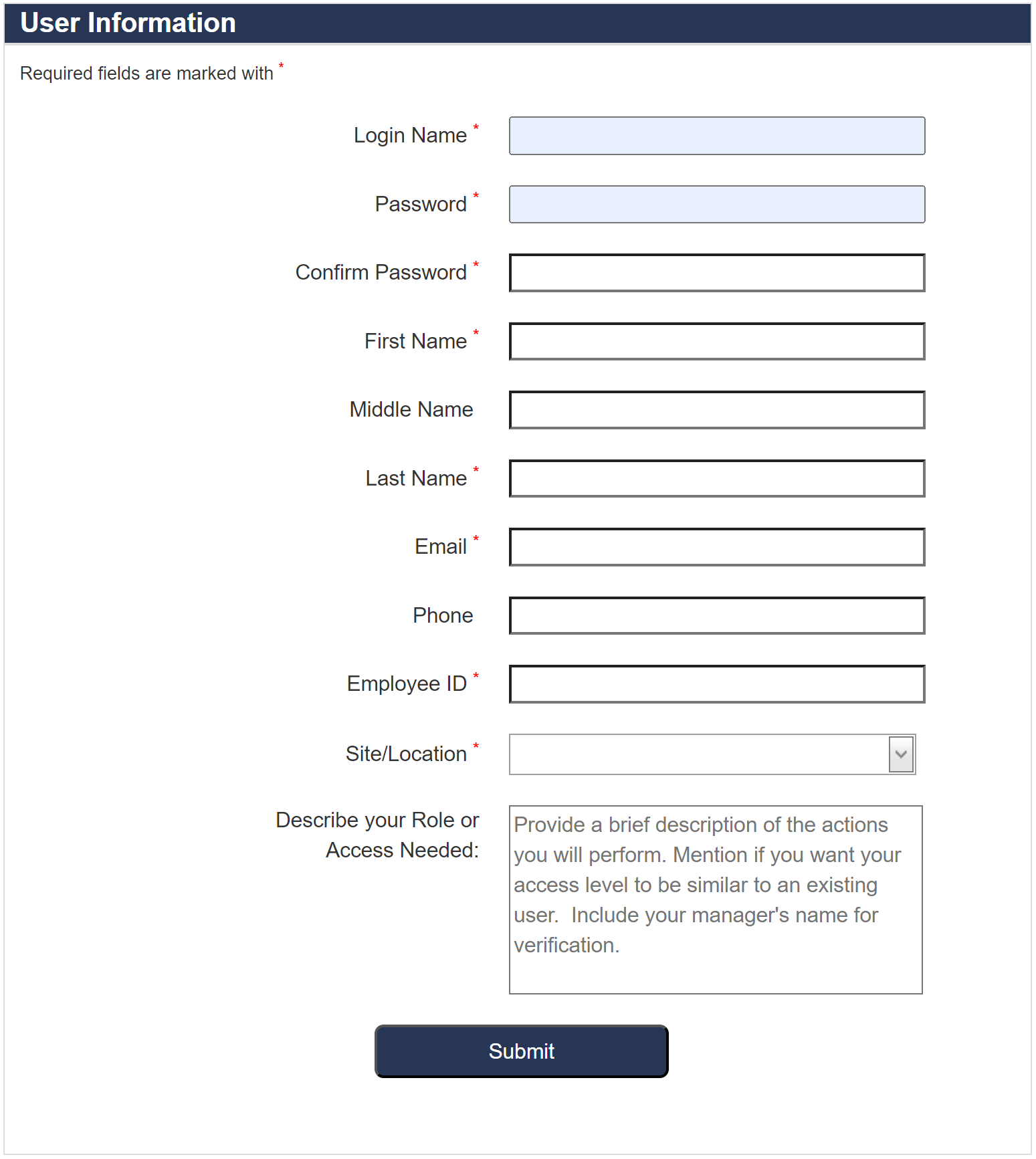 Registration form